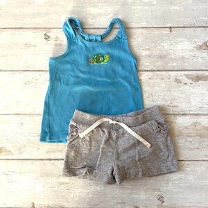 Carters 18m Baby Girl Summer Outfit Blue Turtle Tank Top Shirt Gray Shorts